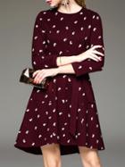 Shein Burgundy Tie-waist Pockets High Low Dress