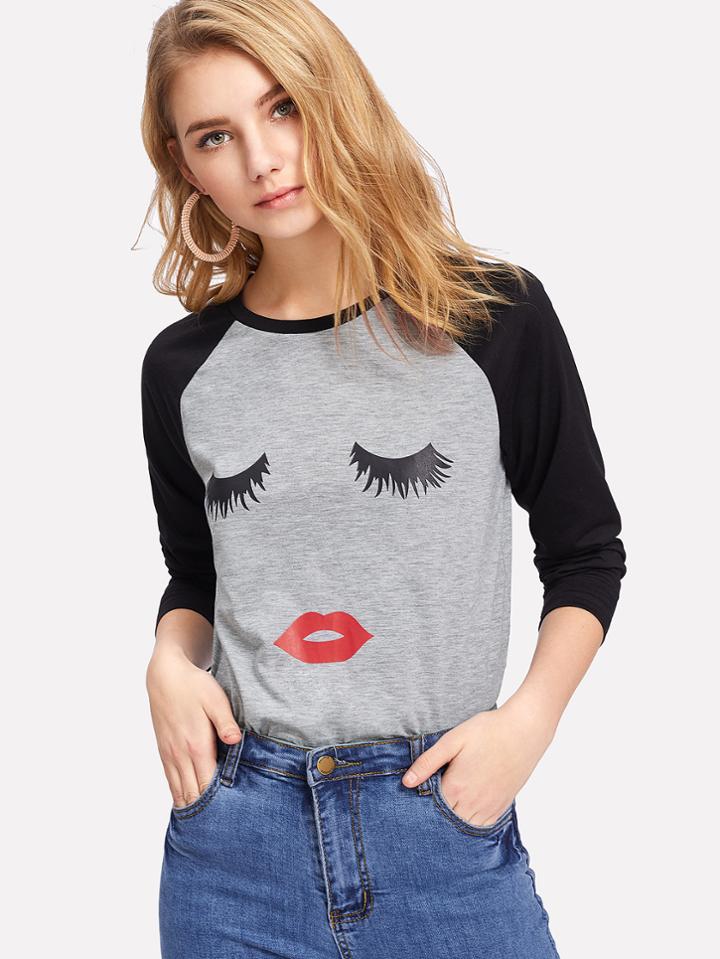 Shein Raglan Sleeve Graphic Print Tee