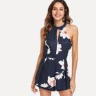 Shein Keyhole Halter Neck Floral Romper