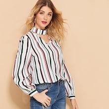 Shein V-cut Keyhole Back Striped Top
