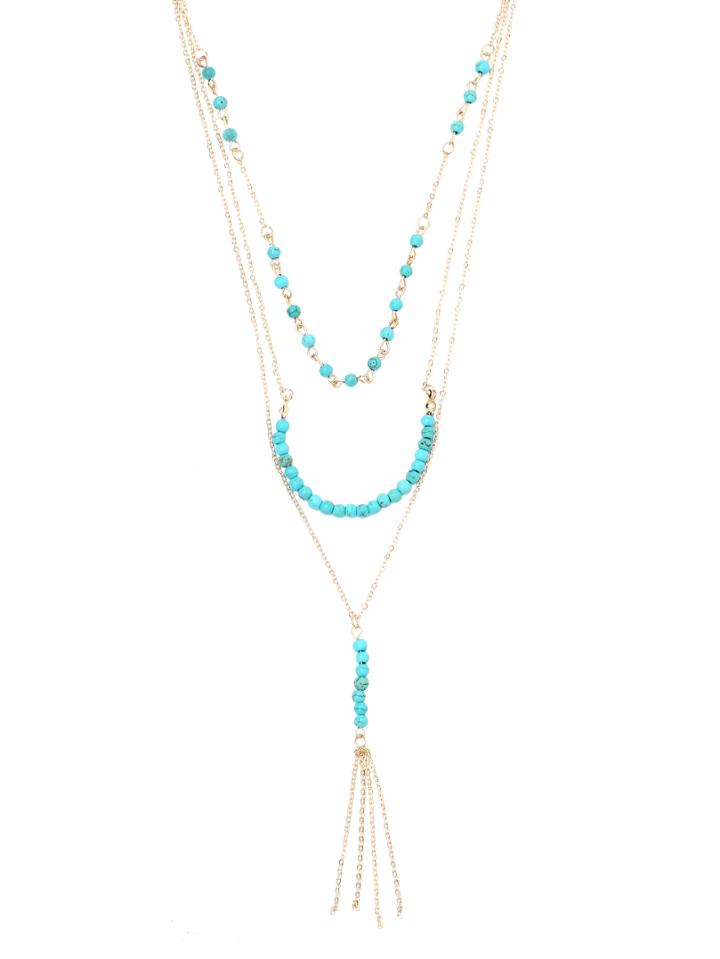 Shein Gold Turquoise Beaded Layered Necklace