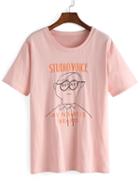 Shein Glassman Print Simple Pink T-shirt