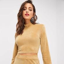 Shein Mock Neck Solid Crop Tee