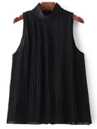 Shein Black Sleeveless Keyhole Back High Neck Pleated Blouse