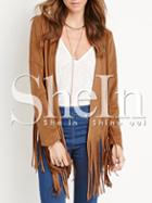 Shein Brown Long Sleeve Tassel Coat