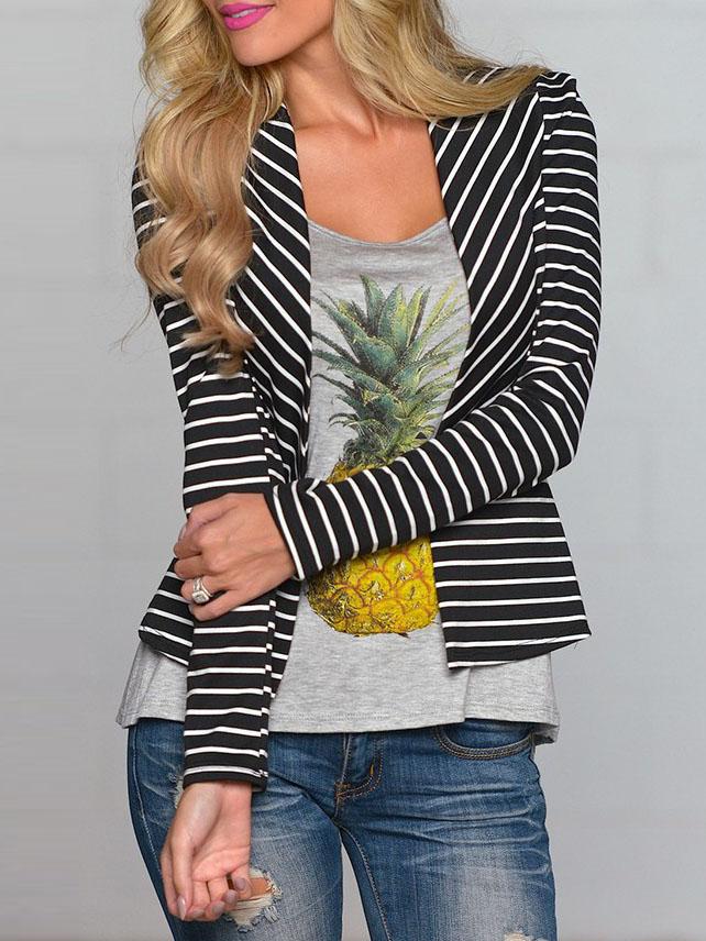 Shein Black Long Sleeve Striped Fitted Blazer