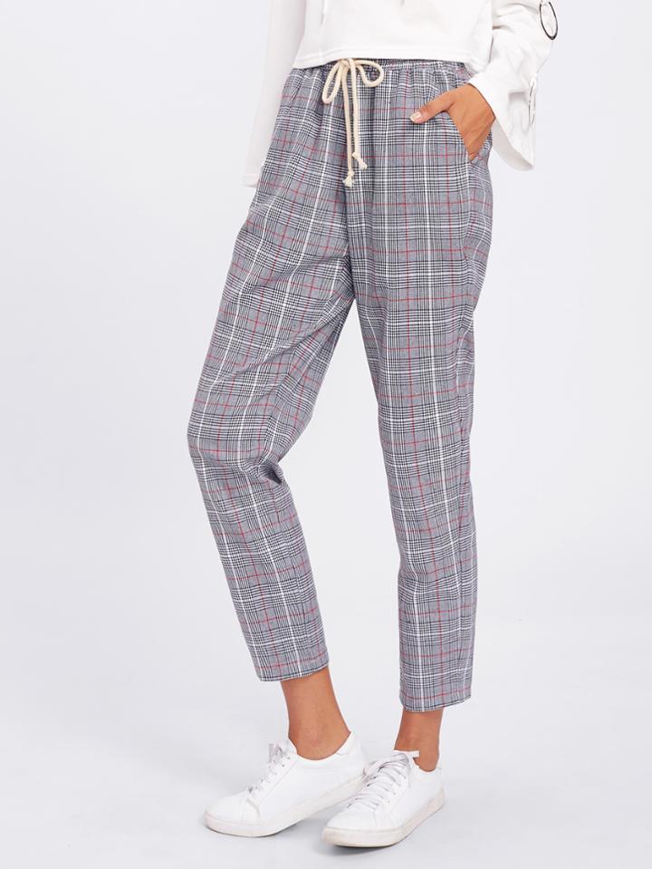Shein Drawstring Detail Plaid Peg Pants