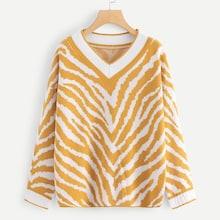 Shein Two Tone V Neck Striped Sweater