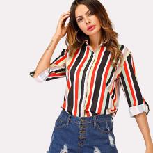 Shein Multi Stripe Rolled Sleeve Shirt