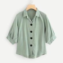 Shein Single Breasted Dip Hem Blouse