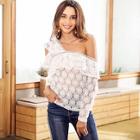 Shein Asymmetrical Neck Cut Out Ruffle Trim Blouse