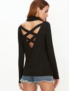 Shein Black Cowl Neck Crisscross V Back T-shirt