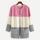 Shein Open Front Color-block Knit Coat