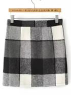 Shein Black White Plaid Woolen Skirt