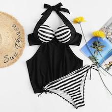 Shein Plus Striped Cut-out Tankini Set