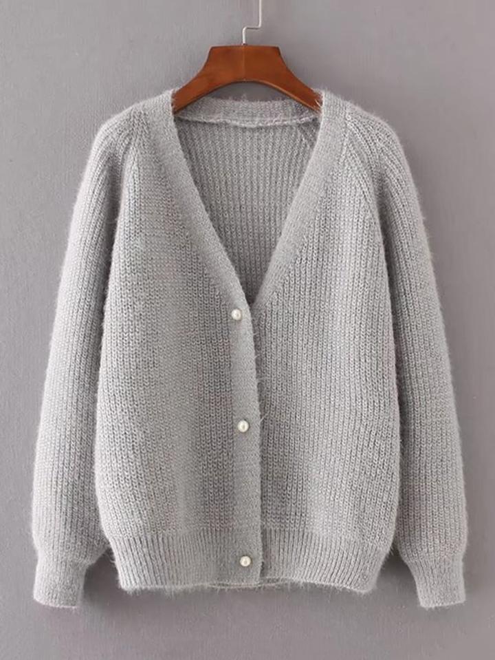 Shein Faux Pearl Detail Raglan Sleeve Cardigan