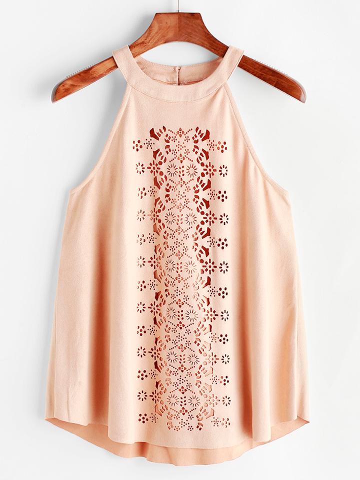 Shein Suede Laser Cut Out Keyhole Back Halter Top