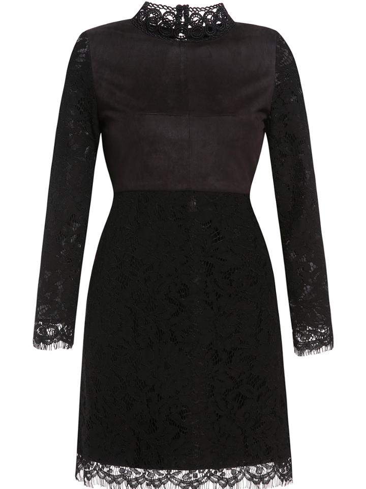 Shein Black Collar Long Sleeve Lace Dress