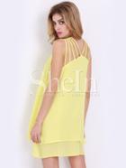 Shein Yellow Lemons Spaghetti Strap Layer Ruffle Dress