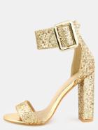 Shein Glitter Ankle Strap Chunky Heels Gold