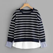 Shein Plus 2 In 1 Striped Sweatshirt