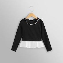 Shein Girls Pearl Beading Solid Tee