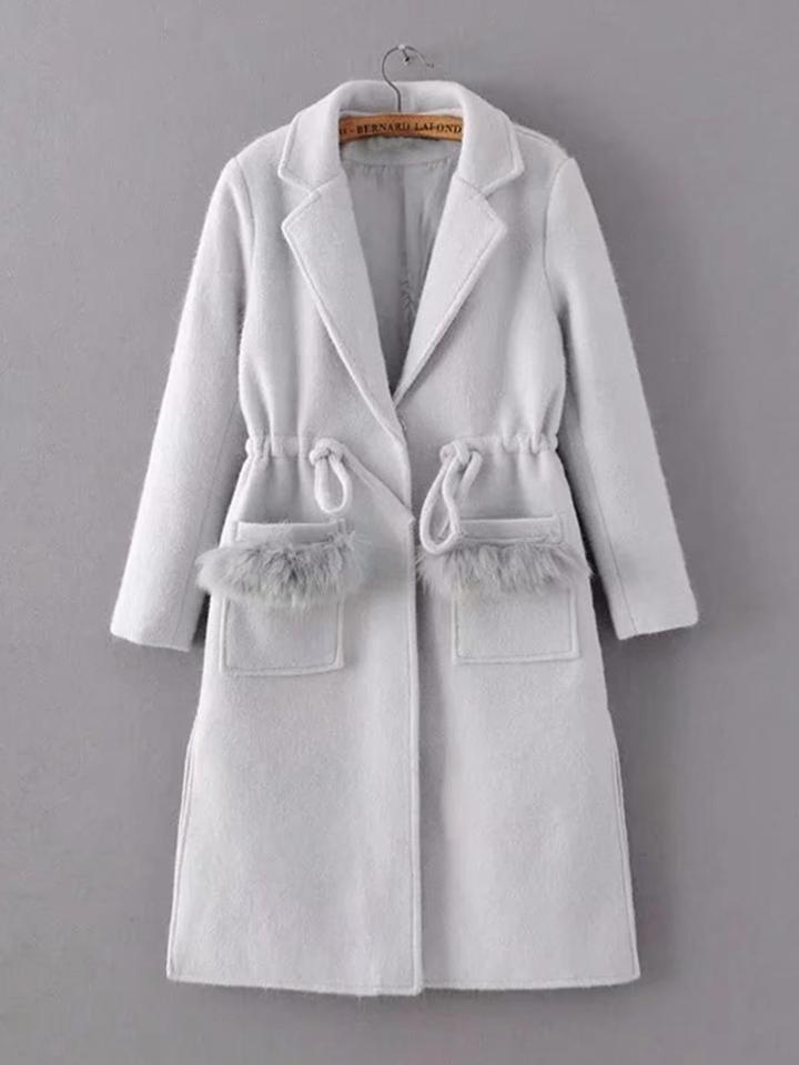 Shein Side Slit Faux Fur Detail Drawstring Coat