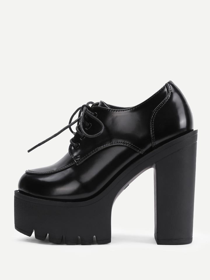 Shein Round Toe Lace Up Platform Heels