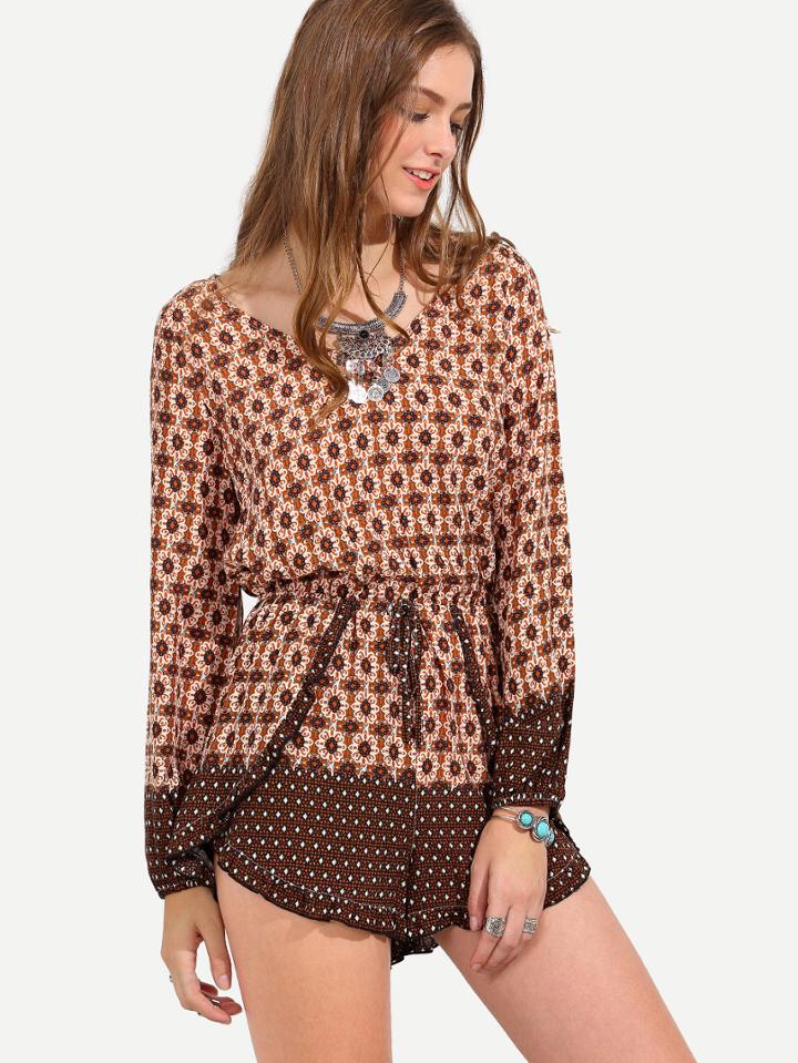Shein Multicolor Print Boho Long Sleeve Jumpsuit