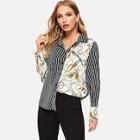 Shein Buttoned Cuff Mixed Print Shirt