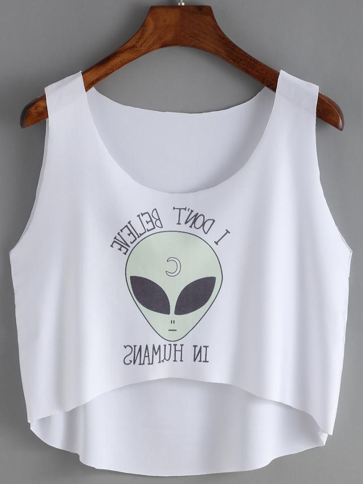 Shein Dip Hem Alien Print Tank Top