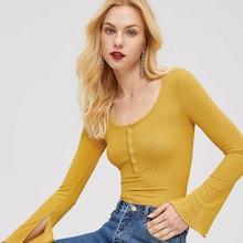 Shein Button Front Ribbed Knit Solid Tee
