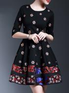 Shein Black Flowers Print A-line Dress