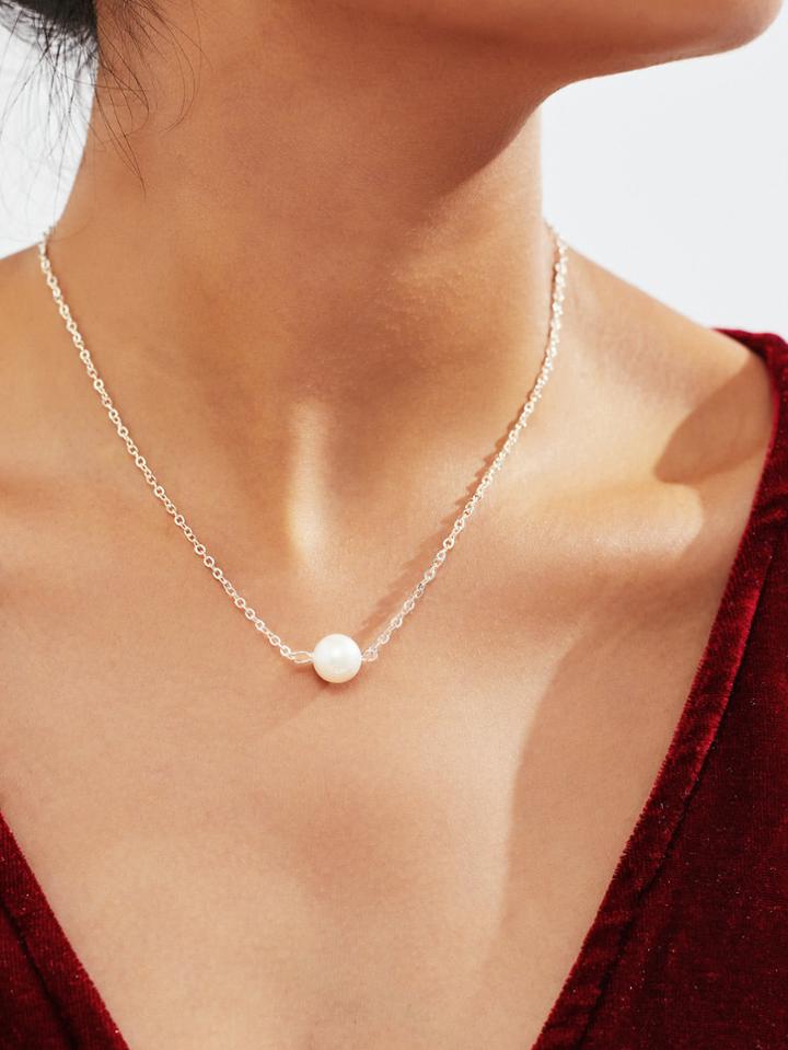 Shein Faux Pearl Pendant Link Necklace