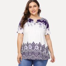 Shein Plus Floral Print Tie Tee