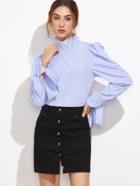 Shein Puff Sleeve Striped Button Back Blouse