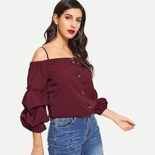Shein Open Shoulder Bishop Sleeve Blouse