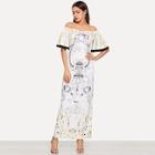 Shein Contrast Binding Flutter Sleeve Floral Bardot Dress