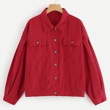 Shein Plus Drop Shoulder Pleated Denim Jacket