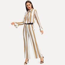 Shein Vertical Striped Tied Neck Top & Pants Set