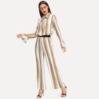Shein Vertical Striped Tied Neck Top & Pants Set