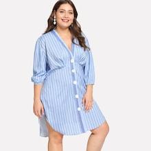 Shein Plus Button Through Pinstripe Dress