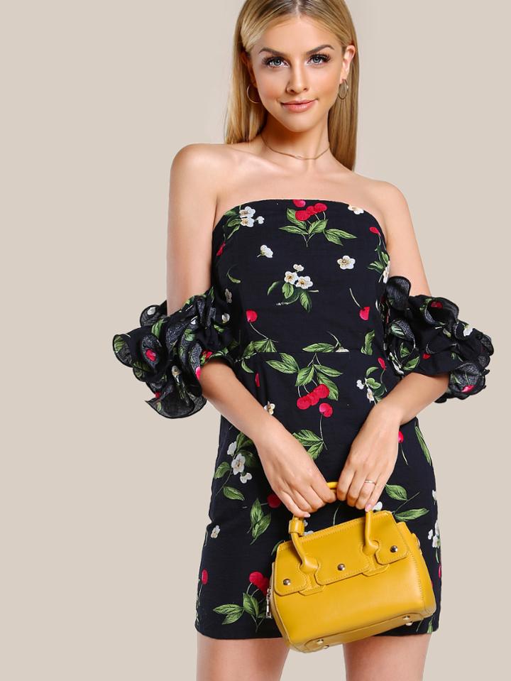 Shein Layered Lettuce Hem Ruffle Sleeve Dress