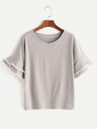 Shein Grey Tiered Bell Sleeve Crochet Trim T-shirt