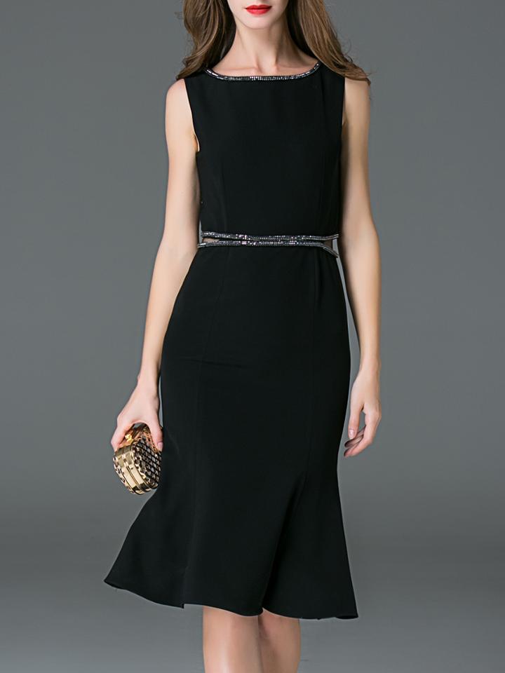 Shein Black Contrast Mesh Beading Frill Dress