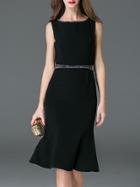 Shein Black Contrast Mesh Beading Frill Dress