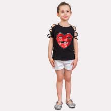 Shein Girls Strappy Detail Heart Sequin Tee