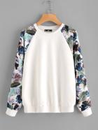 Shein Tropical Print Raglan Sleeve Textured Sweatshirt