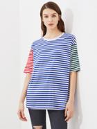 Shein Drop Shoulder Mixed Striped Boxy Tee