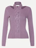 Shein Purple Halter Twisted Knit Trim Ribbed Sweater